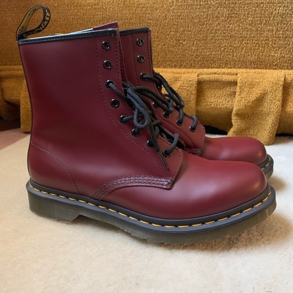 red dr martens boots